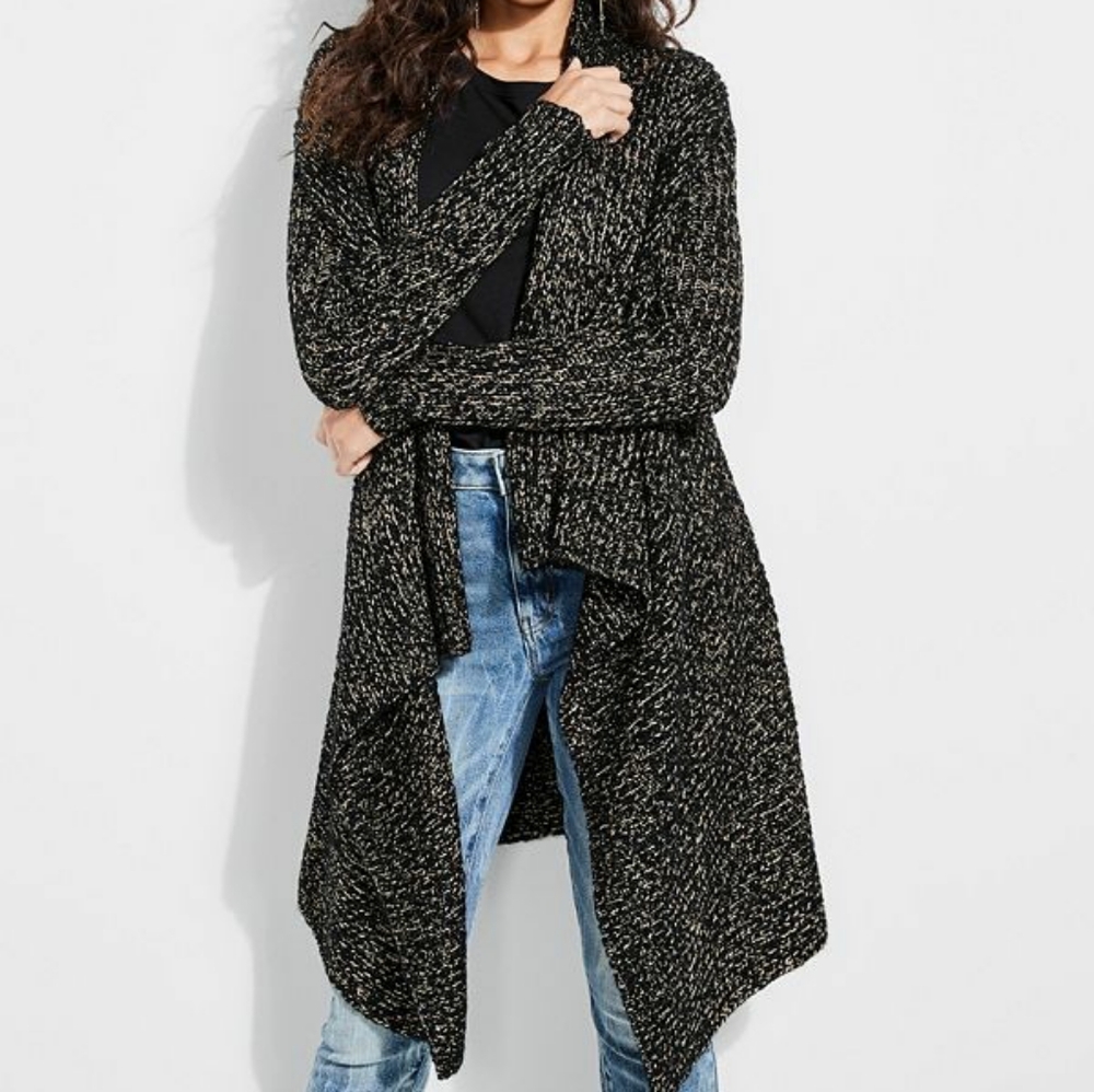 Guess Gold Metallic Black Drape Cardigan XS